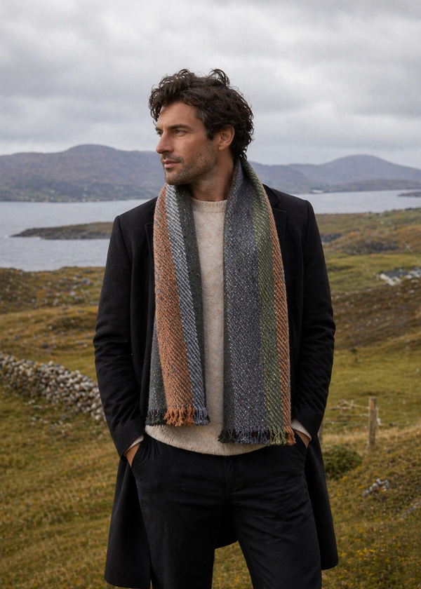 Mucros Donegal Wool Scarf | Stripe Herringbone | Irish Made