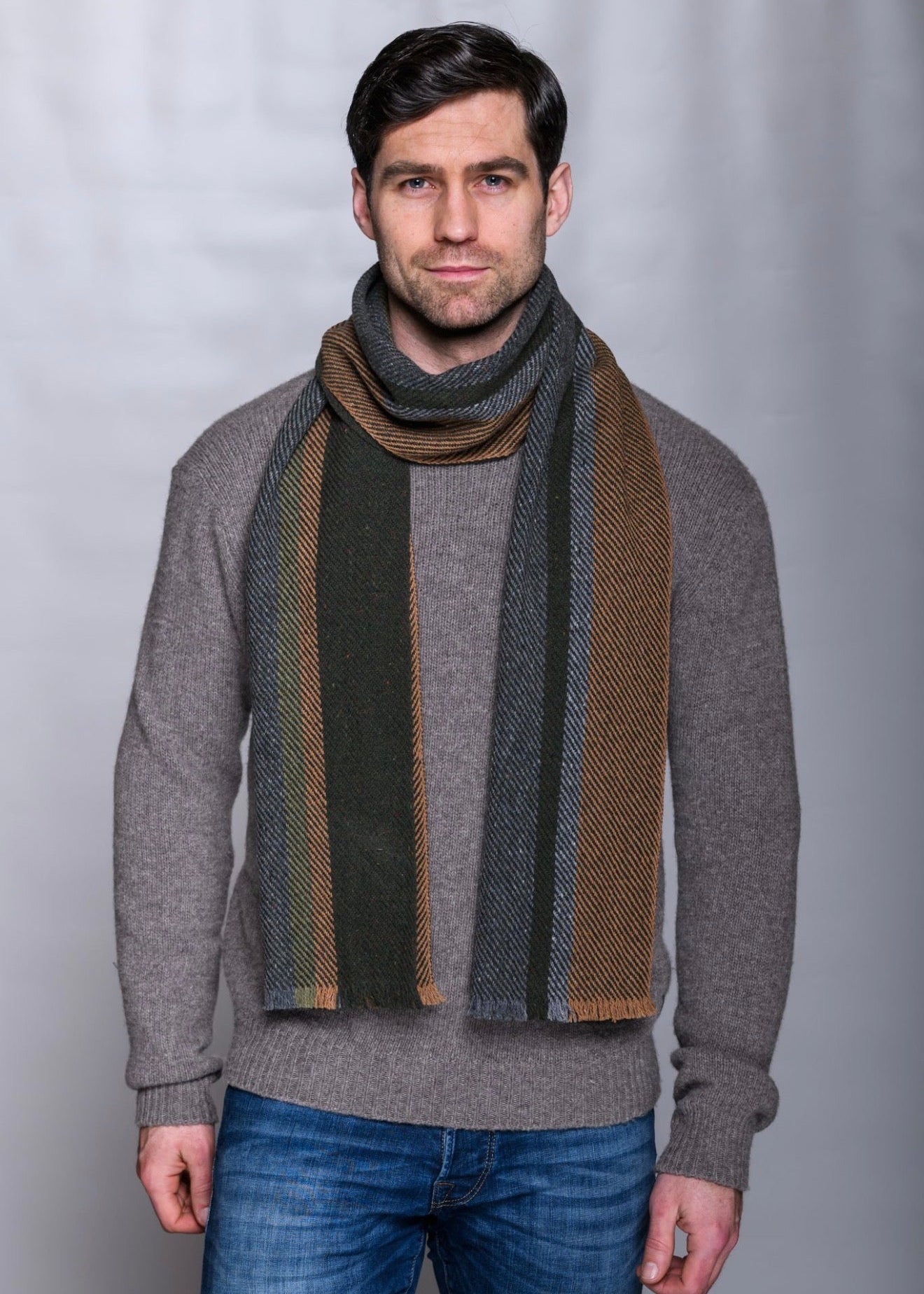 Mucros Donegal Wool Scarf | Stripe Herringbone | Irish Made