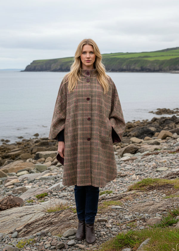 Mucros Dunloe Cape | Cream Red & Beige