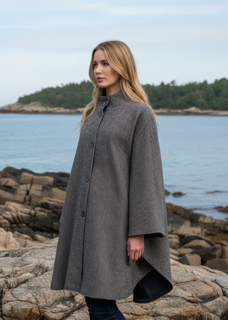 Mucros Dunloe Cape | Grey Herringbone