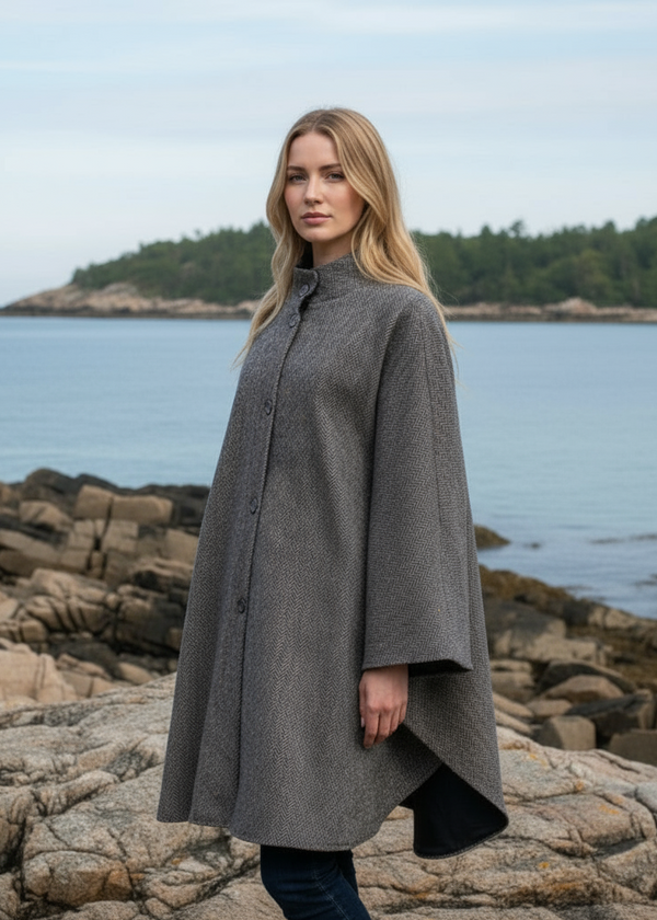 Mucros Dunloe Cape | Grey Herringbone