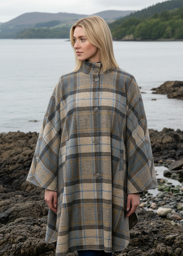 Mucros Dunloe Cape | Grey Multi Check