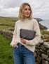 Mucros Erin Bag | Irish Tweed & Vegan Leather Handbag | Grey Herringbone