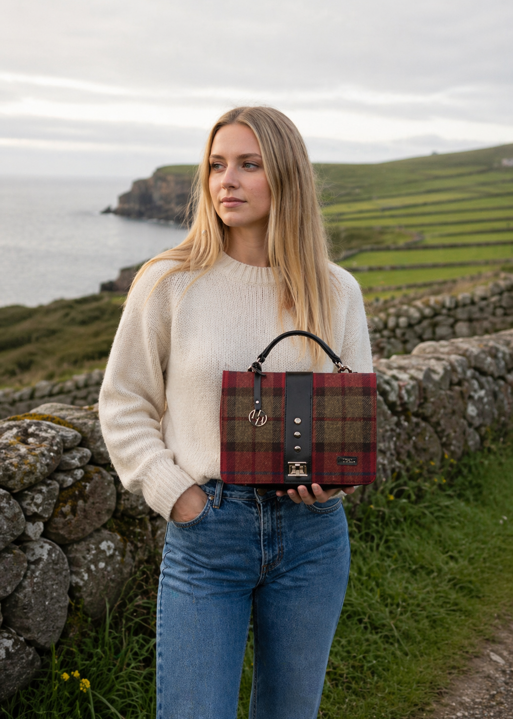 Mucros Fiona Bag Red Check | Premium Tweed & Vegan Leather Handbag