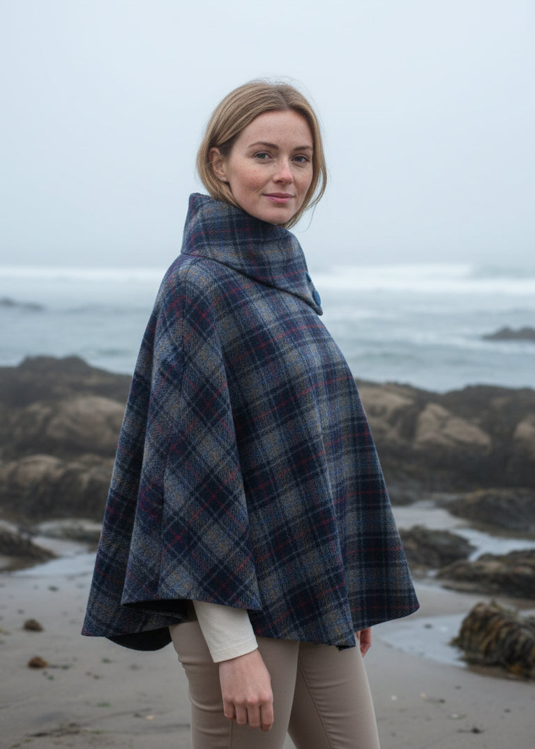 Mucros Poncho Charcoal Check