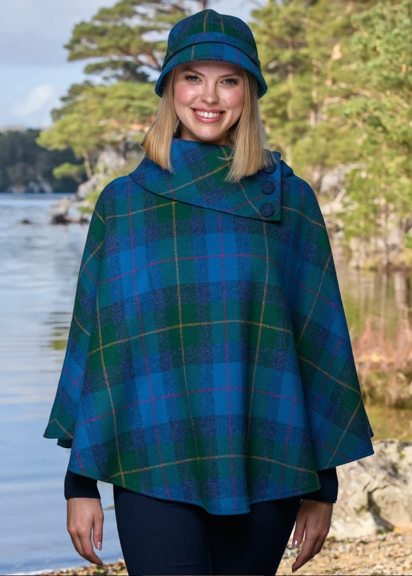 Mucros Poncho | Green Blue Check