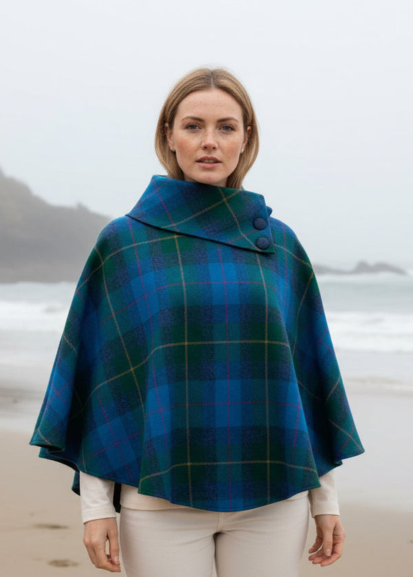Mucros Poncho | Green Blue Check