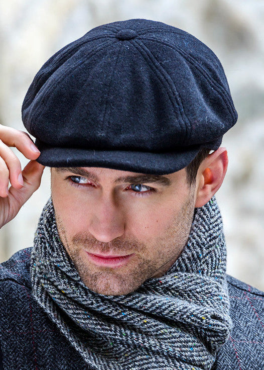 Mucros Premium Wool Driving Cap | Classic 8-Piece Black Flat Cap