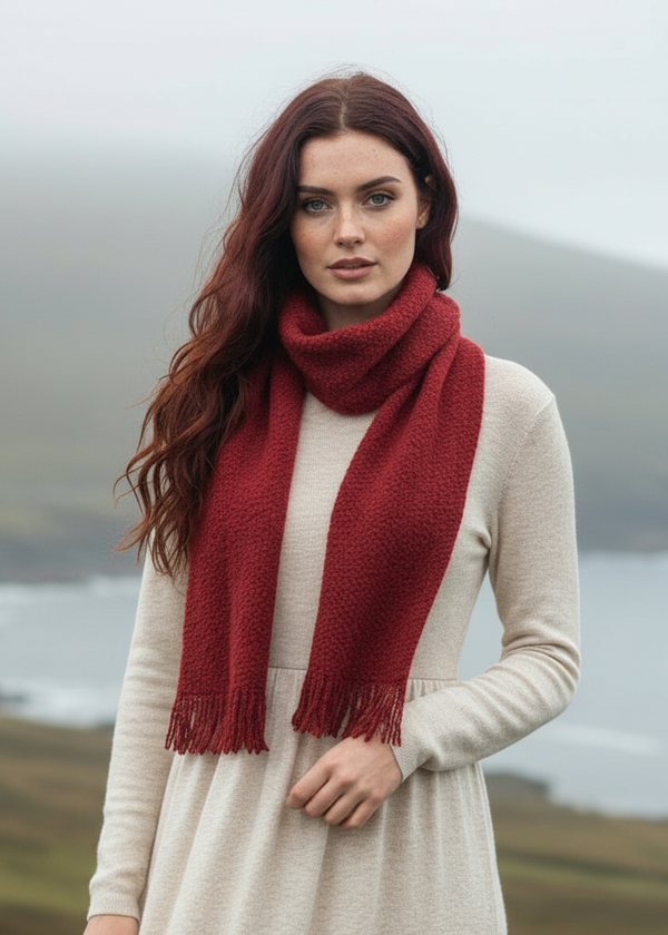 Mucros Red Skellig Scarf | Merino Wool & Cashmere Blend