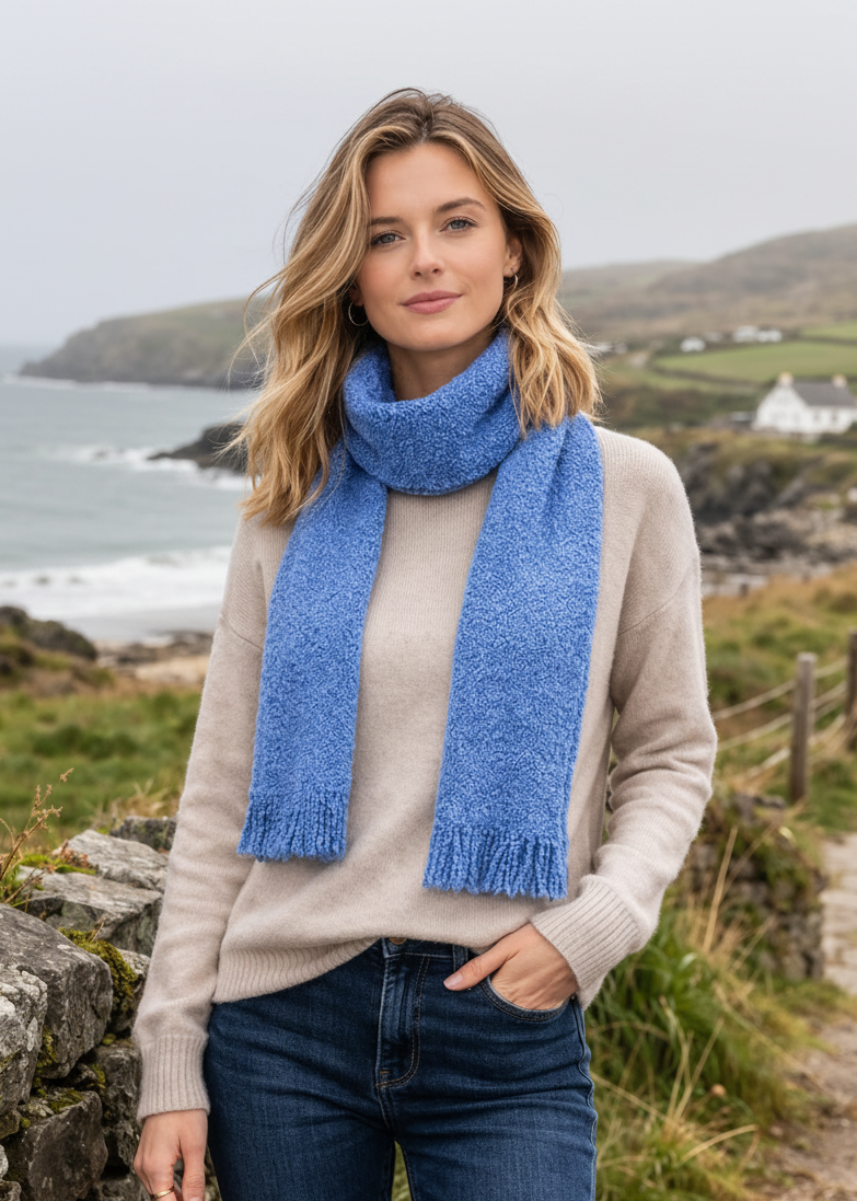 Mucros Skellig Blue Scarf - Irish Made Merino Wool & Cashmere