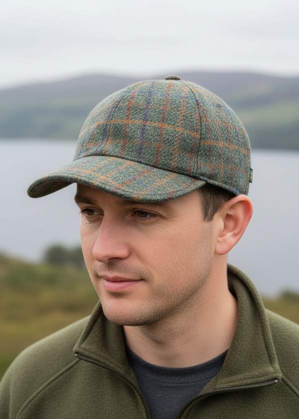 Mucros Tweed Baseball Cap | Green Plaid