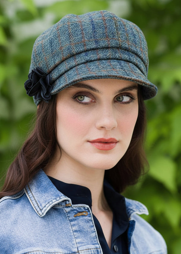 Mucros Weavers Newsboy Cap | Teal Green Plaid Wool