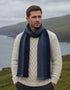 Écharpe en laine Mucros Donegal | Motif chevrons bleu denim | Fabriquée en Irlande