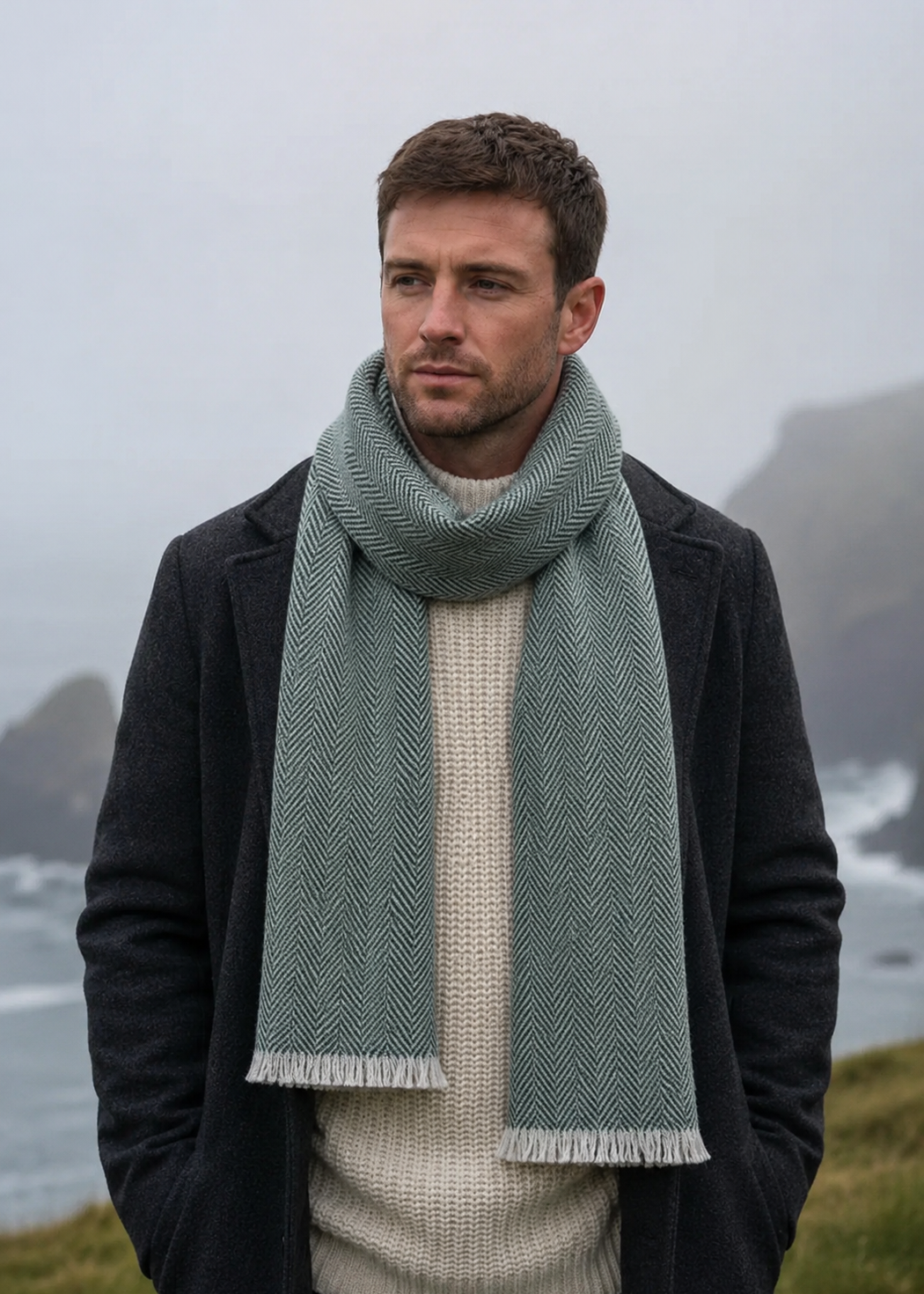 Mucros Donegal Wool Scarf Green | Made in Ireland | Traditional Irish Knitwear