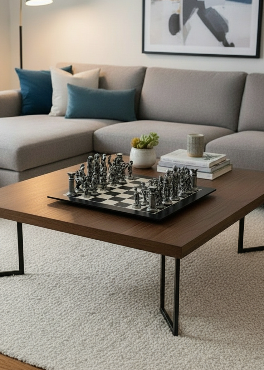 Mullingar Pewter Chess Set and Board | Roman