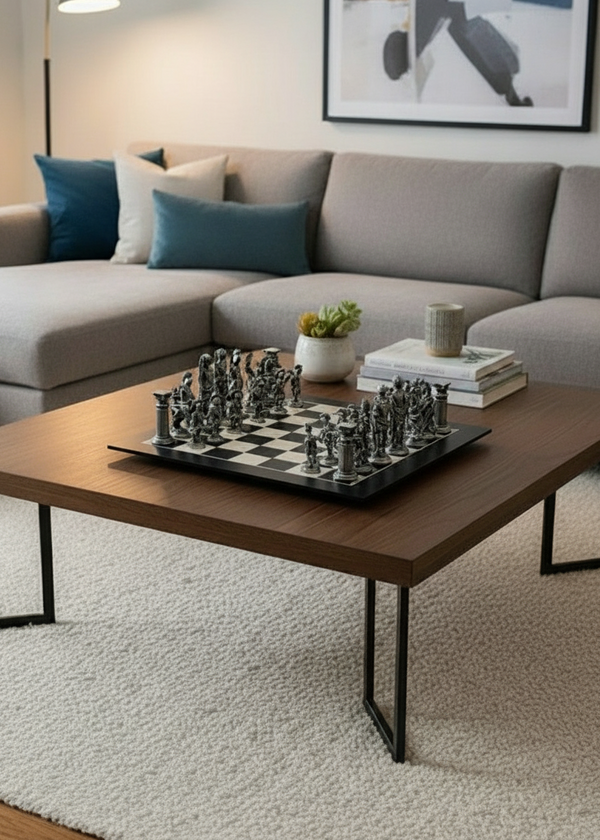 Mullingar Pewter Chess Set and Board | Roman