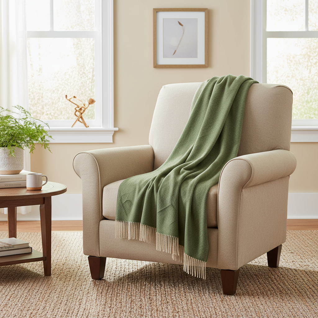 John Hanly Wool Angora Throw Green Beige