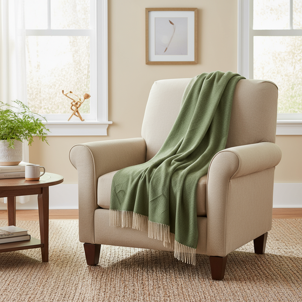 John Hanly Wool Angora Throw Green Beige