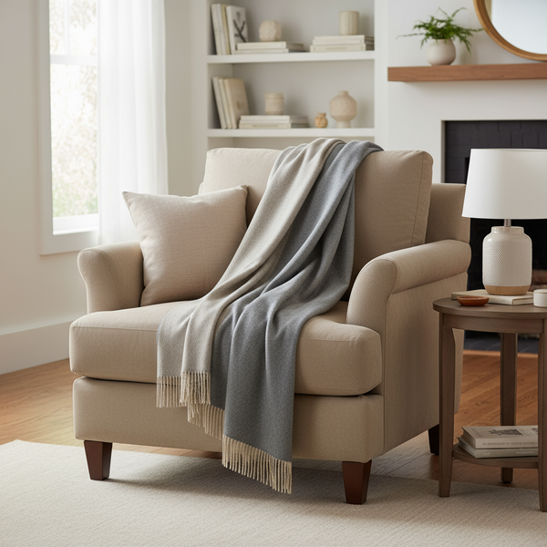 John Hanly Wool Angora Throw | Grey Beige