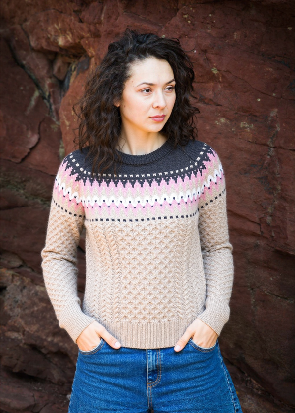 Ladies Slim-Fit Aran Fairisle Sweater | Camel
