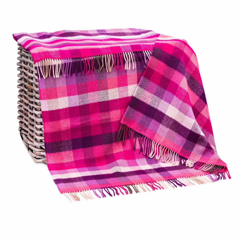 Merino Wool Cashmere Throw Pink Mauve Purple Diamond Weave