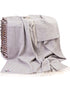 Merino Wool Cashmere Throw Pale Grey & Cream Herringbone