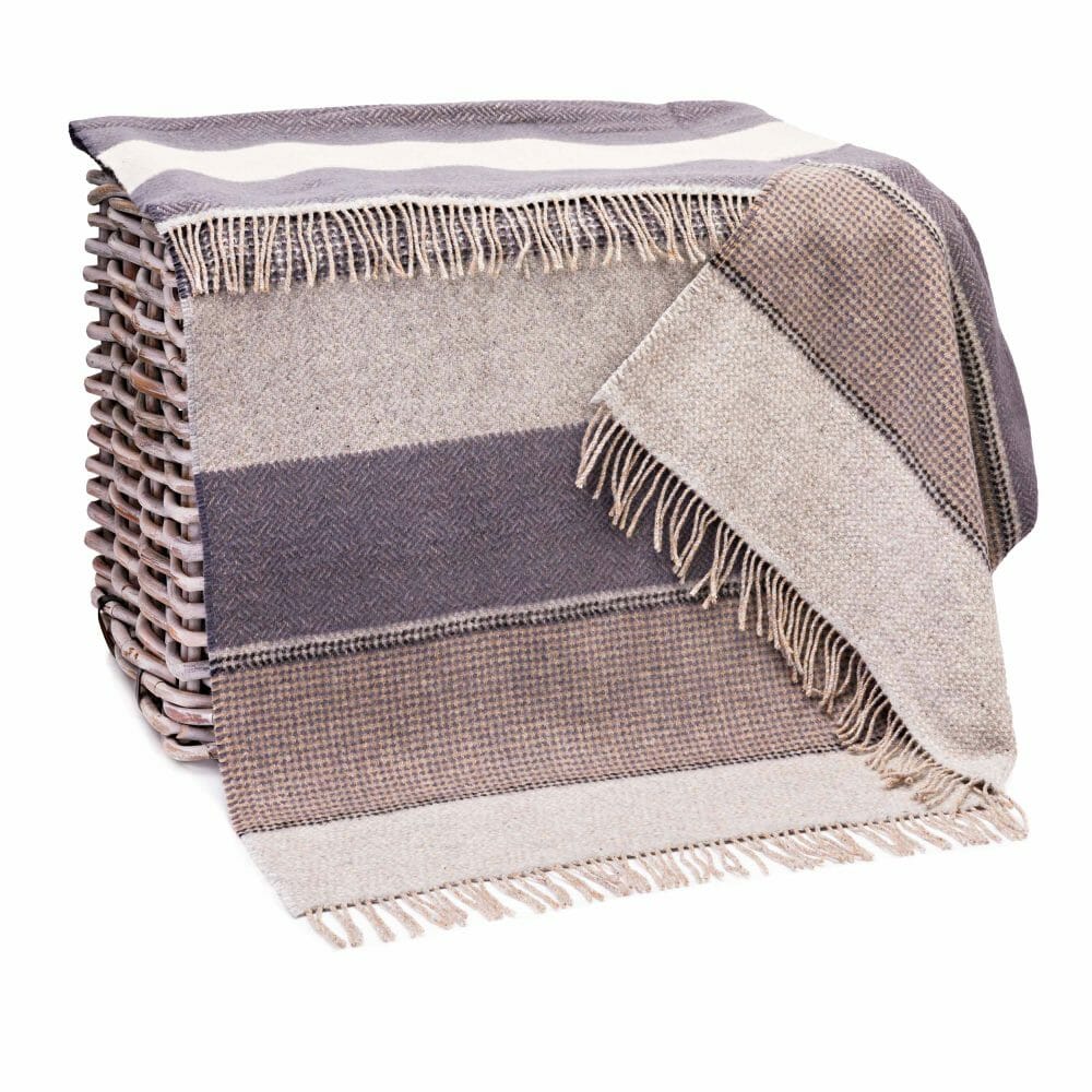 John Hanly Cashmere Merino Throw | Grey Stone Beige Stripe