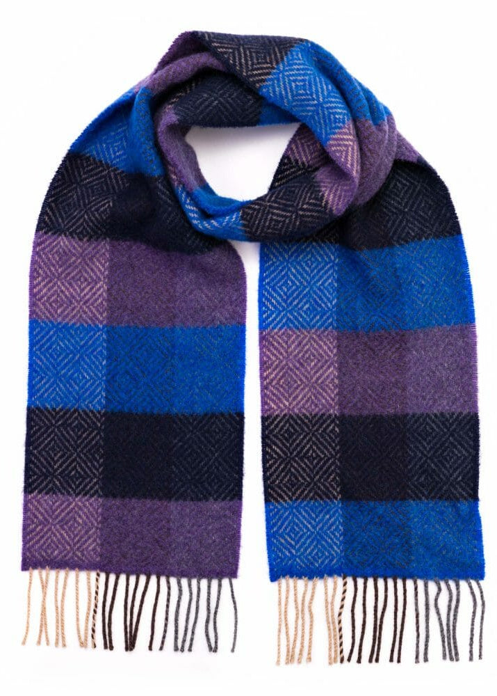 Cashmere Merino Scarf | Purple Blue Block