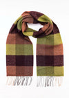 John Hanly Cashmere Green Wine Clay Diamond Check Scarf