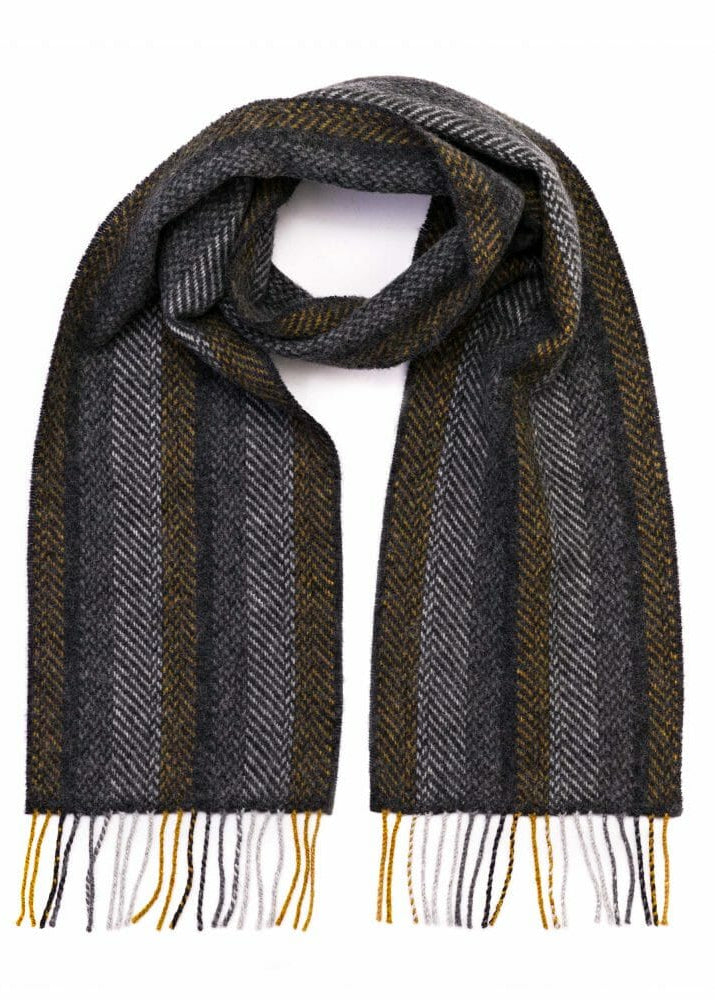 Cashmere Merino Scarf | Grey Mustard Stripe