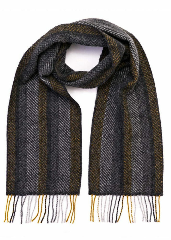 Cashmere Merino Scarf | Grey Mustard Stripe
