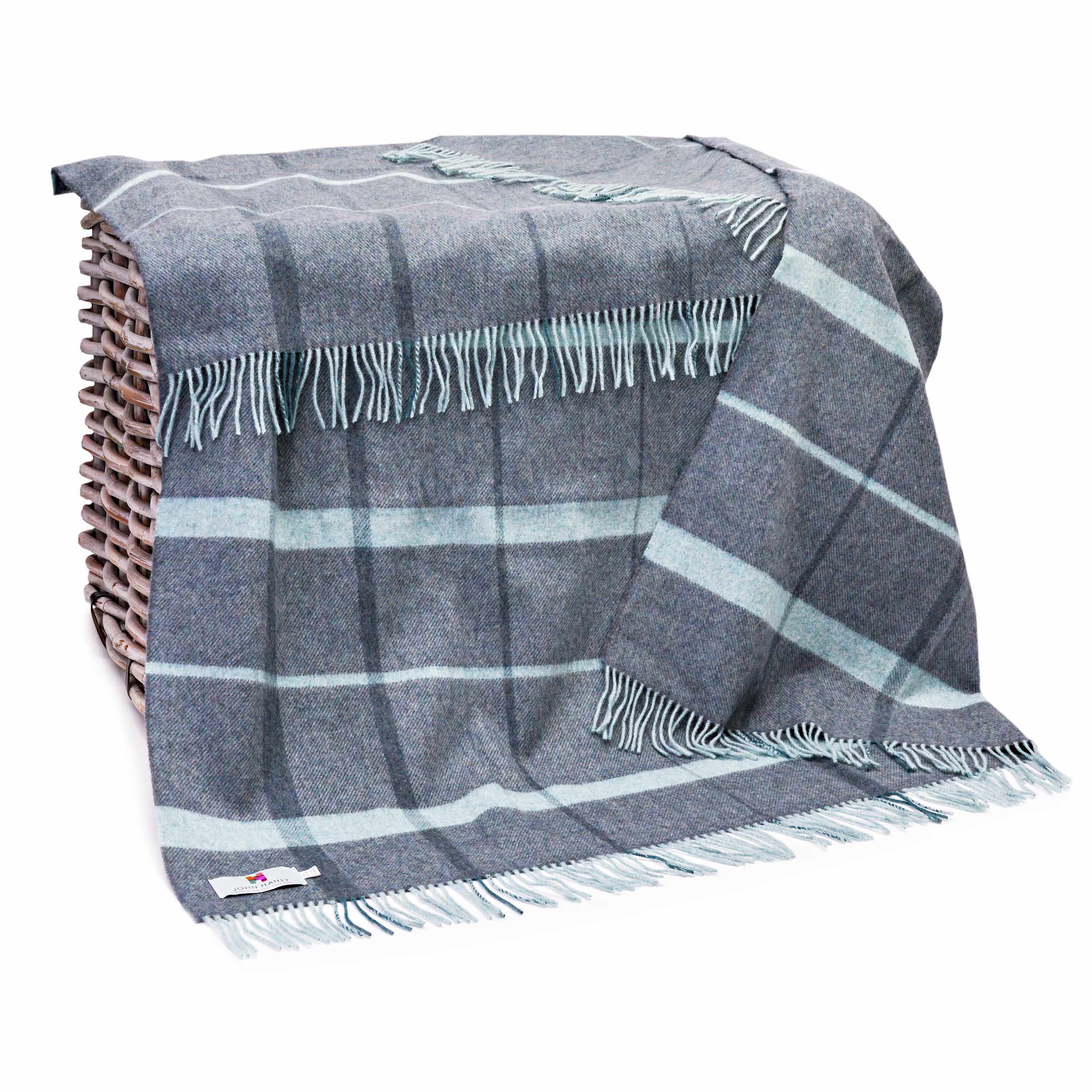 Merino Lambswool Blanket Grey & Duck Egg Check