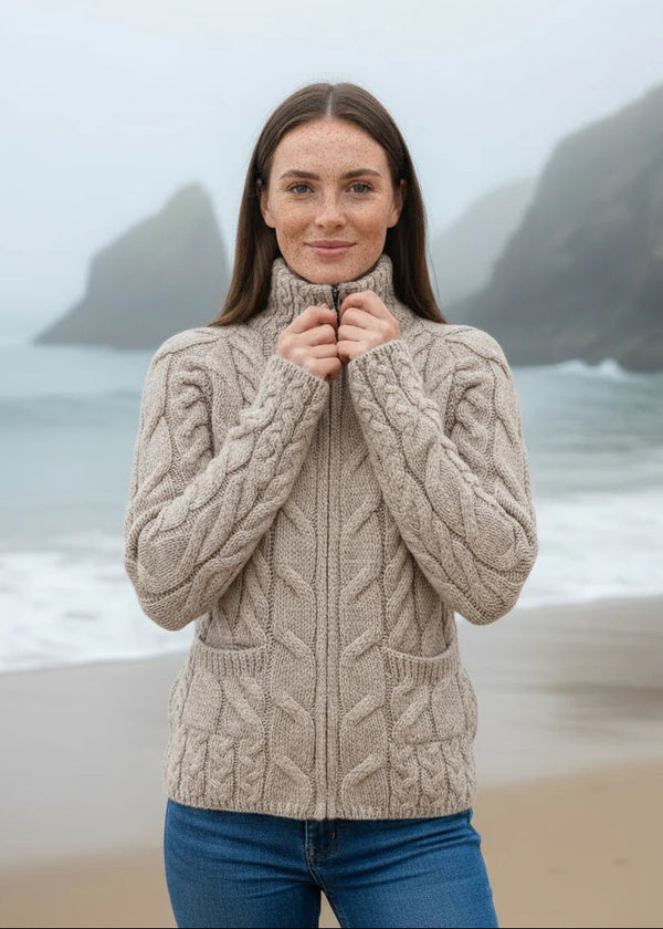 Aran Full Zip Cardigan | Oatmeal