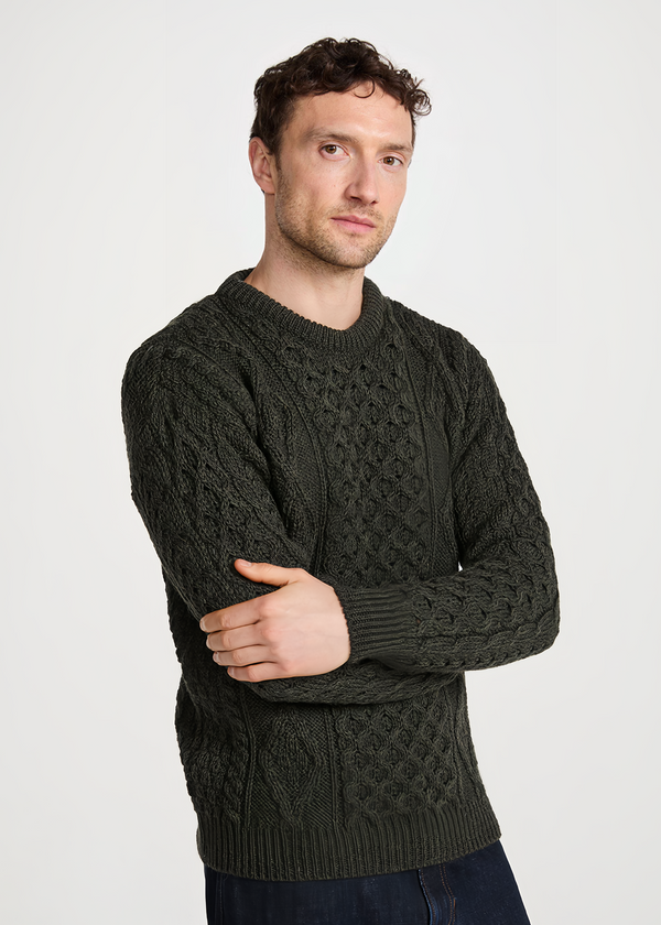 Aran Wool Sweater | Army Green