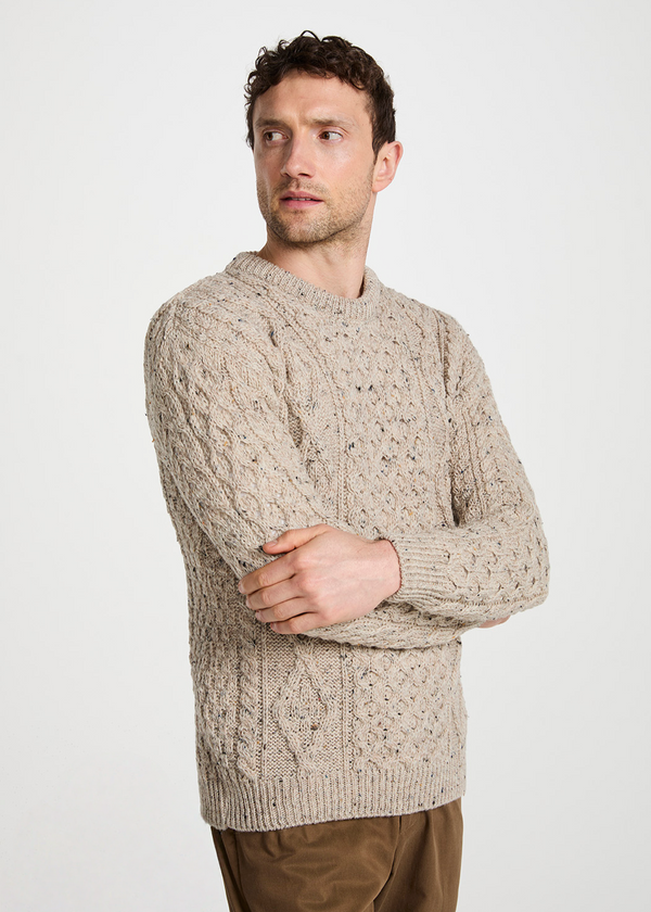 Aran Wool Sweater | Flecked Oatmeal