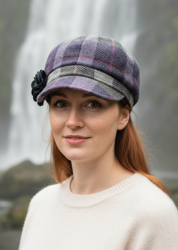 Ladies Mucros Newsboy | Purple Check