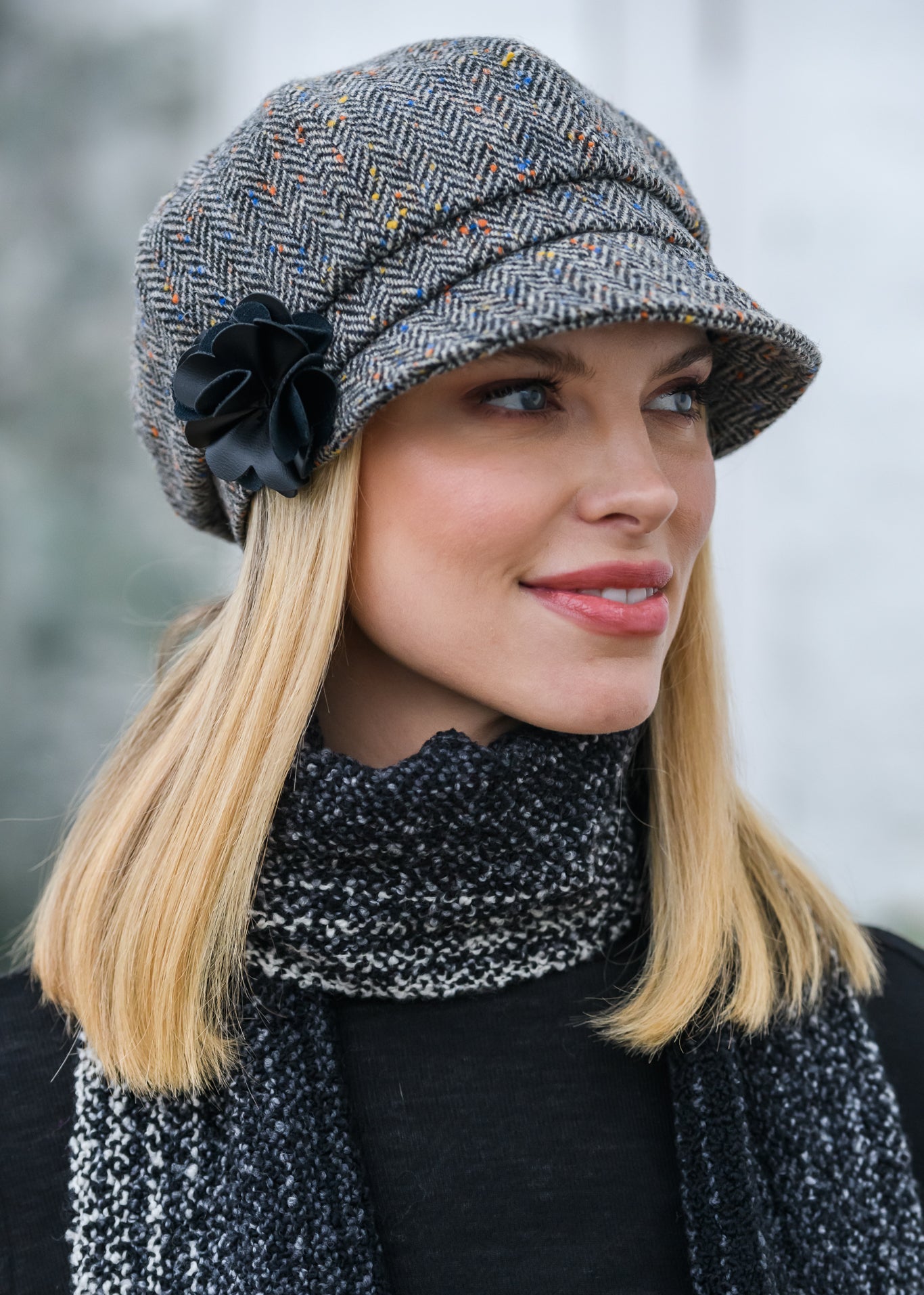 Mucros Gray Herringbone Newsboy Hat