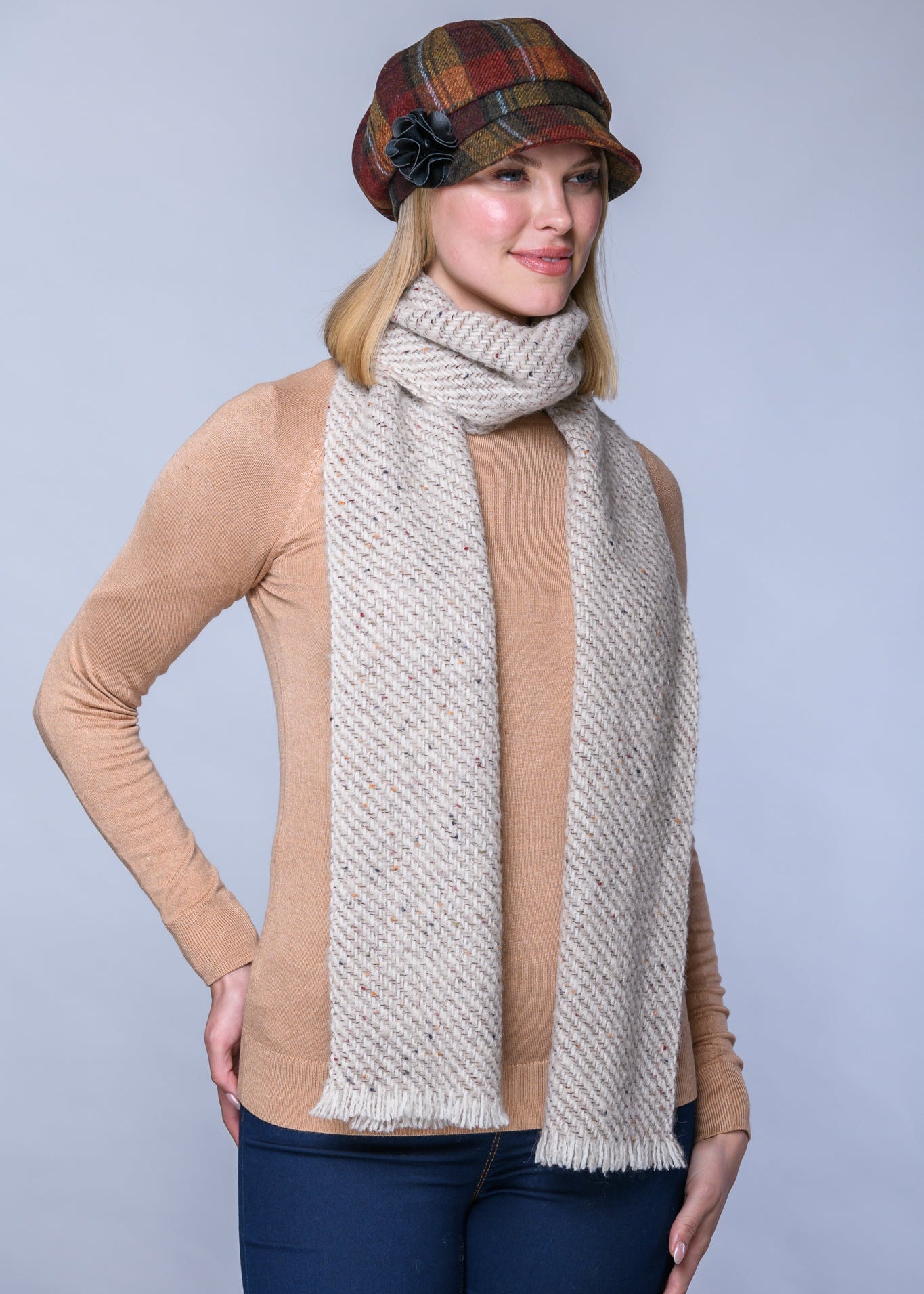 Mucros Aran Scarf | Merino Wool Alpaca Scarf | Beige
