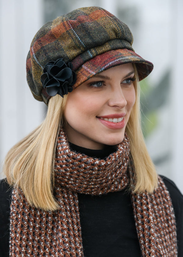 Mucros Newsboy Cap | Rust Check Tweed