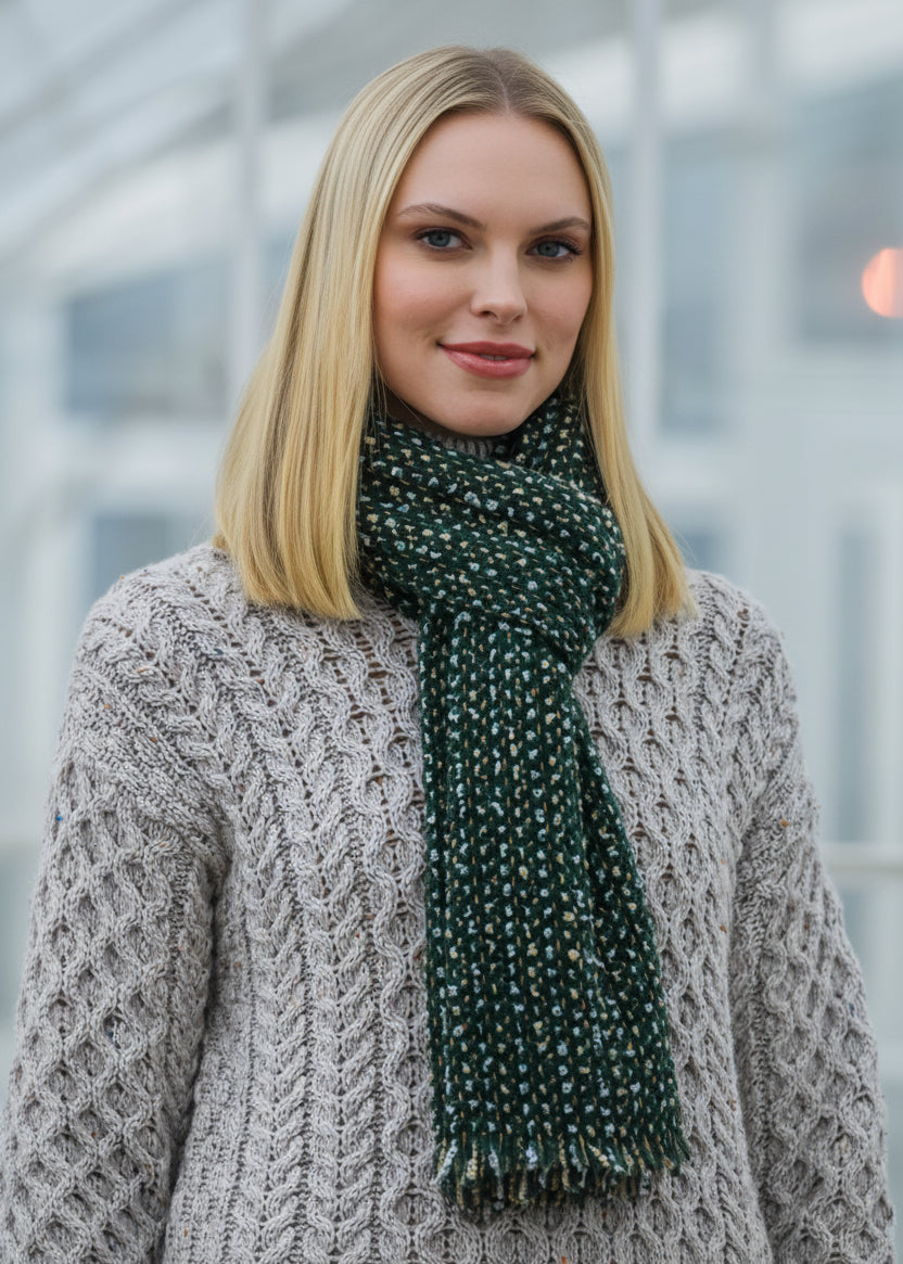 Mucros Atlantic Donegal Wool Scarf | Green Mix | Irish Made
