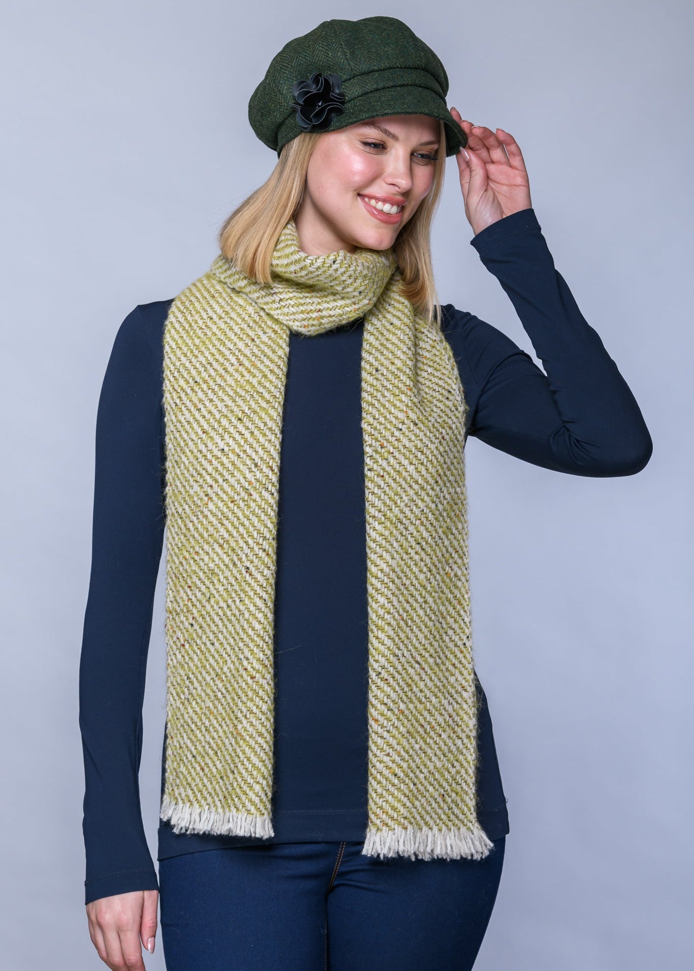 Mucros Aran Scarf | Merino Wool Alpaca Scarf | Lime Mix