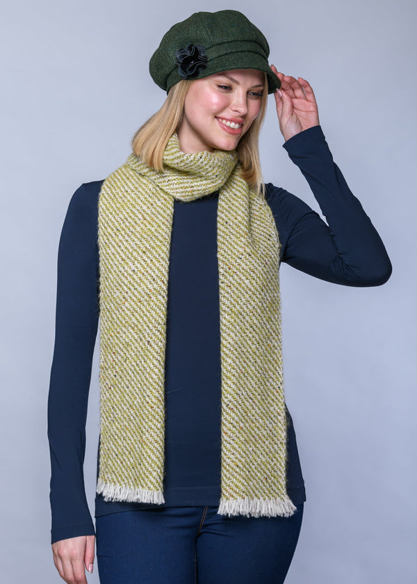 Mucros Aran Scarf | Merino Wool Alpaca Scarf | Lime Mix