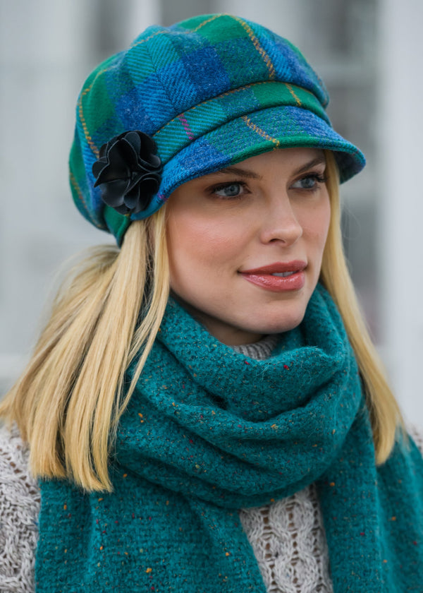Ladies Mucros Newsboy Cap | Multi Check Tweed