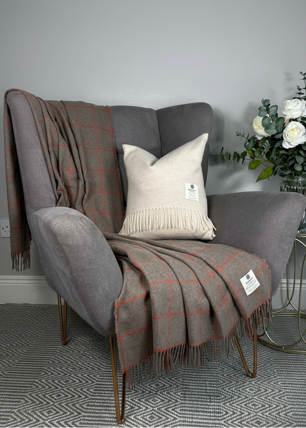 Mcnutt Cashmere & Merino Throw | Nutmeg Windowpane