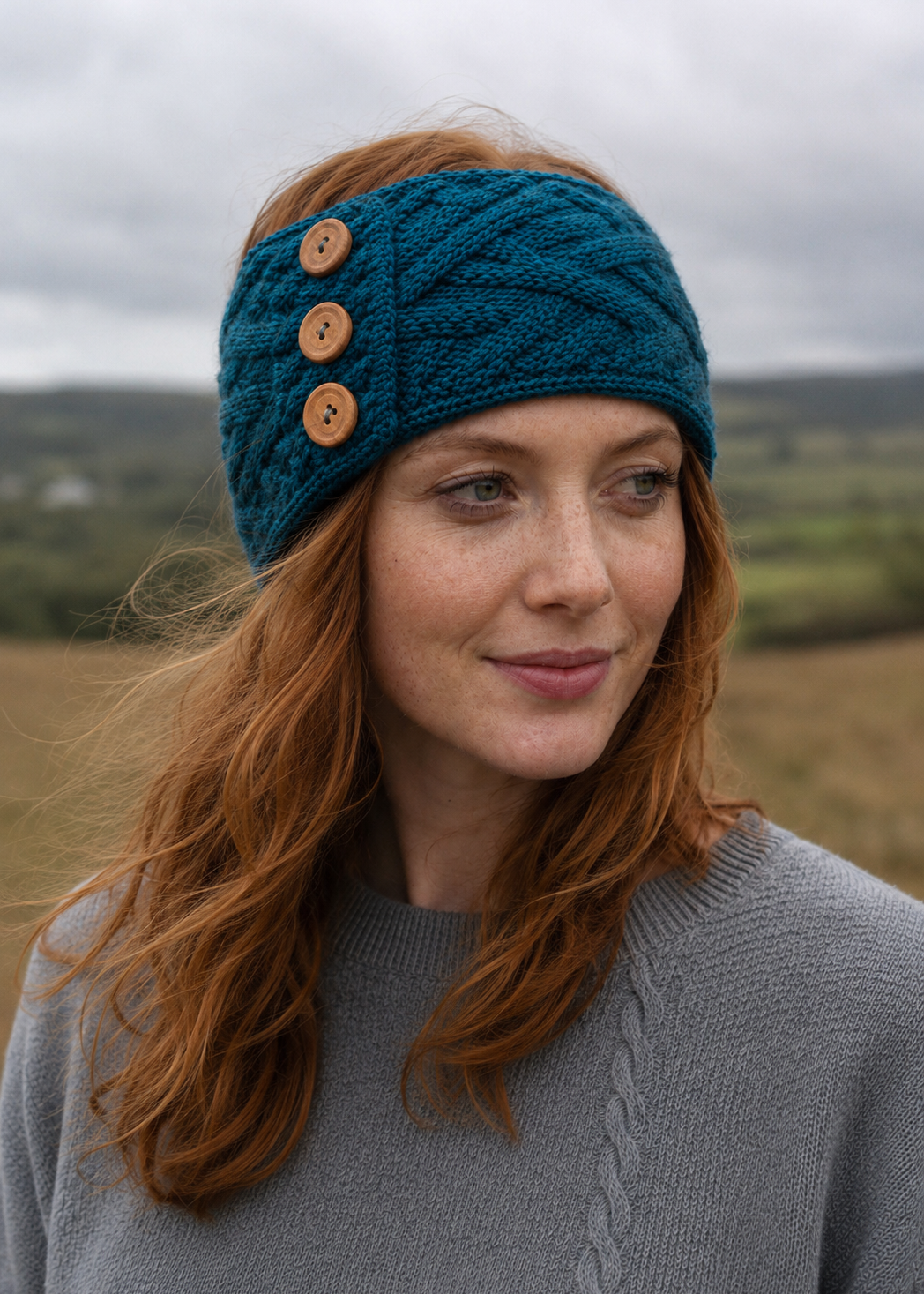 Women's Aran Button Headband | Irish Sea