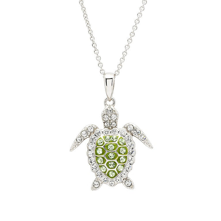 Green Turtle Necklace Encrusted with White Swarovski® Crystal