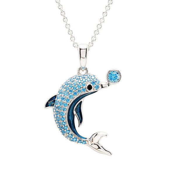 Sterling Silver Sapphire Enamel Dolphin Necklace