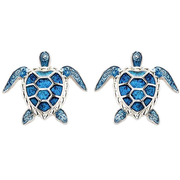 Stud Turtle Earrings With Blue Swarovski® Crystals