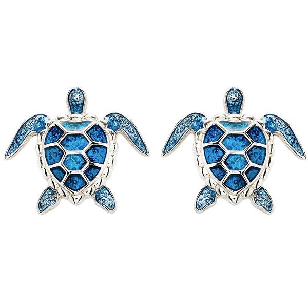 Stud Turtle Earrings With Blue Swarovski® Crystals