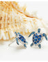 Stud Turtle Earrings With Blue Swarovski® Crystals